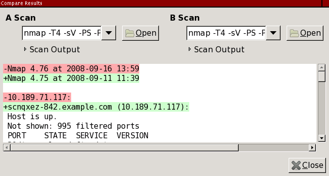 Comparison output